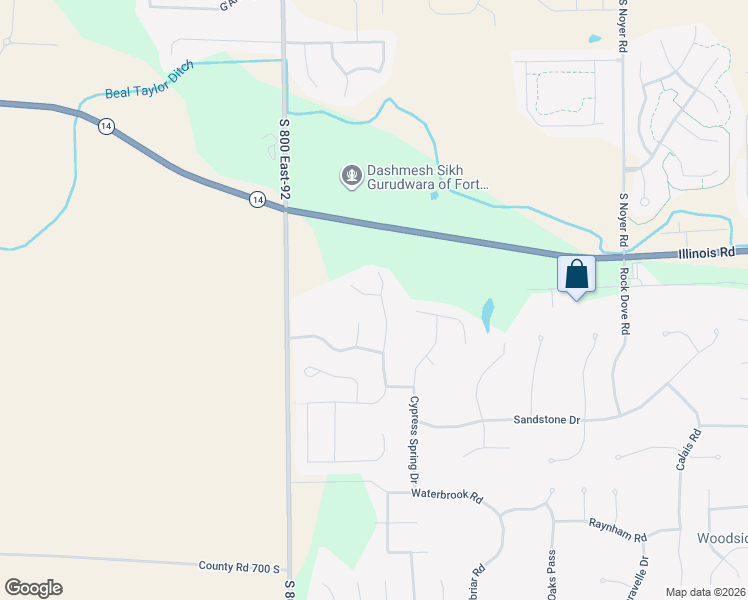 map of restaurants, bars, coffee shops, grocery stores, and more near 15304 Harrison Fields Boulevard in Fort Wayne