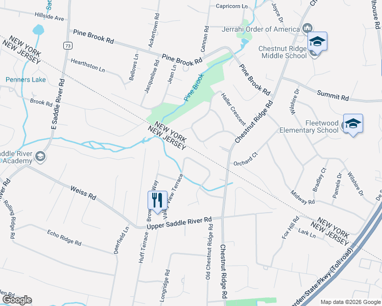 map of restaurants, bars, coffee shops, grocery stores, and more near 61 Valley View Terrace in Montvale