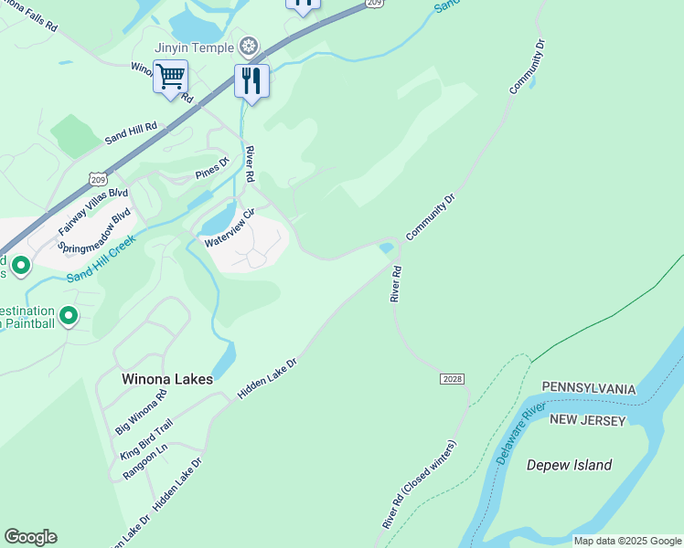 map of restaurants, bars, coffee shops, grocery stores, and more near 899 Hidden Lake Drive in East Stroudsburg