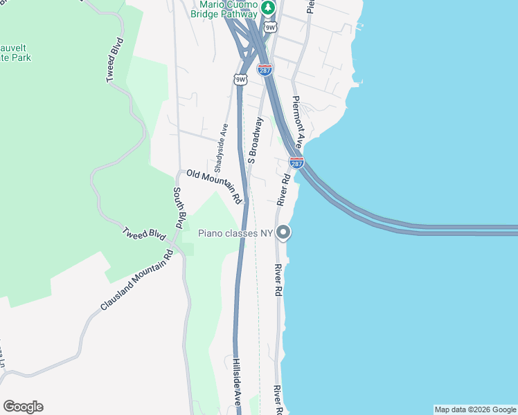 map of restaurants, bars, coffee shops, grocery stores, and more near 47 River Road in Grand View-on-Hudson