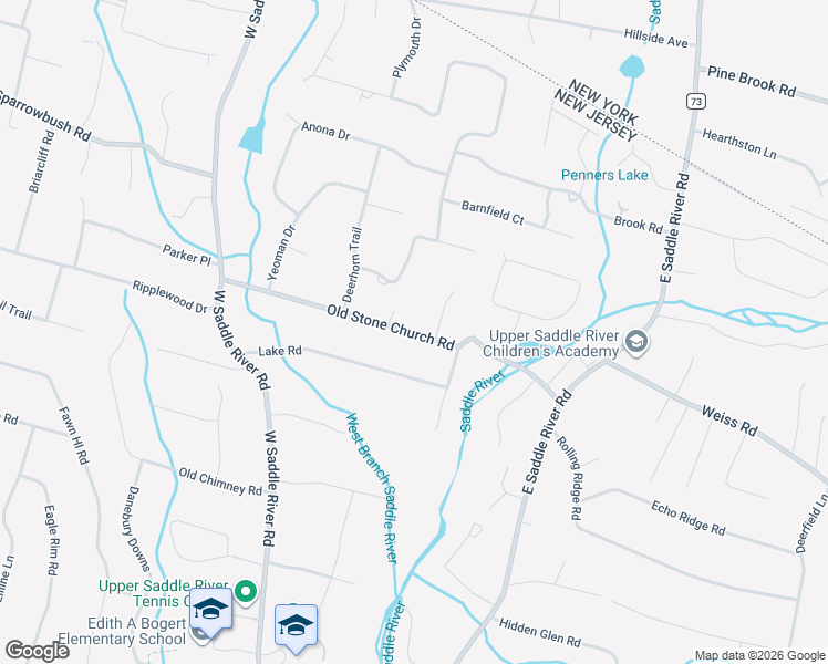 map of restaurants, bars, coffee shops, grocery stores, and more near 56 Old Stone Church Road in Upper Saddle River