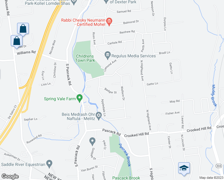 map of restaurants, bars, coffee shops, grocery stores, and more near 7 Badger Street in Spring Valley