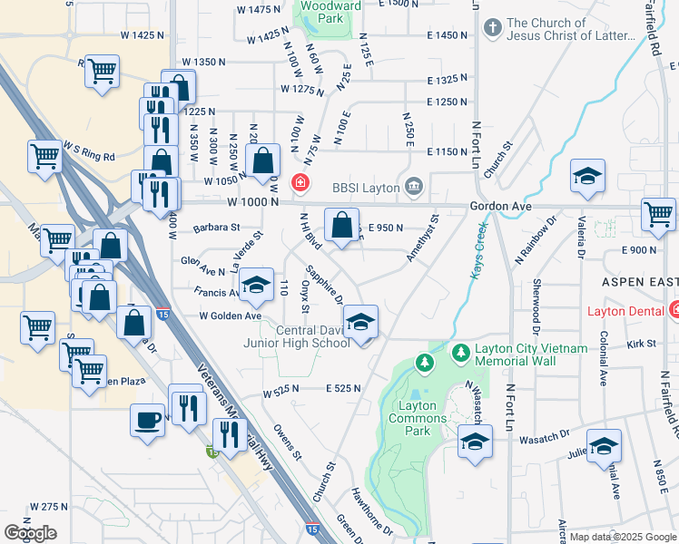 map of restaurants, bars, coffee shops, grocery stores, and more near 19 West 825 North in Layton