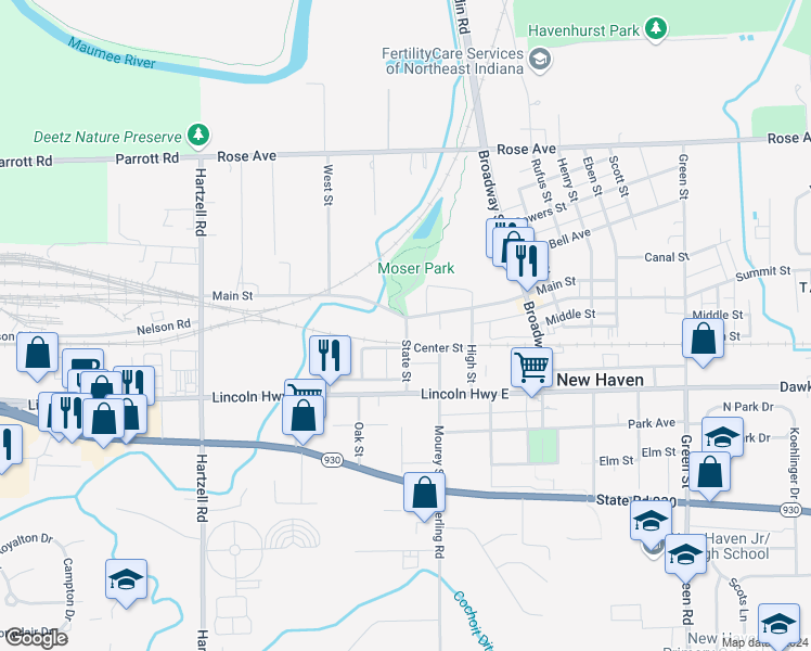 map of restaurants, bars, coffee shops, grocery stores, and more near 530 State Street in New Haven
