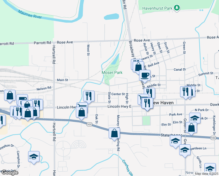 map of restaurants, bars, coffee shops, grocery stores, and more near 530 State Street in New Haven