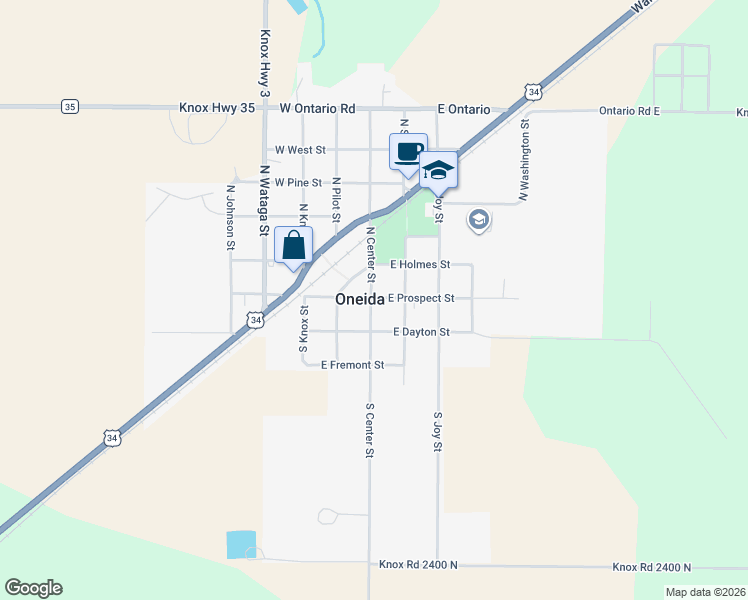 map of restaurants, bars, coffee shops, grocery stores, and more near 2644 U.S. 34 in Oneida