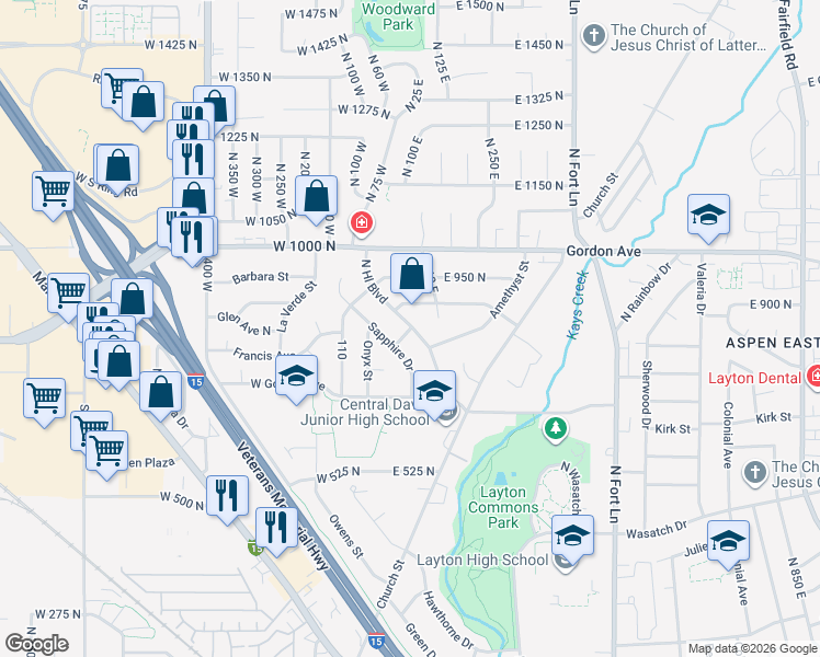map of restaurants, bars, coffee shops, grocery stores, and more near 10 West 825 North in Layton