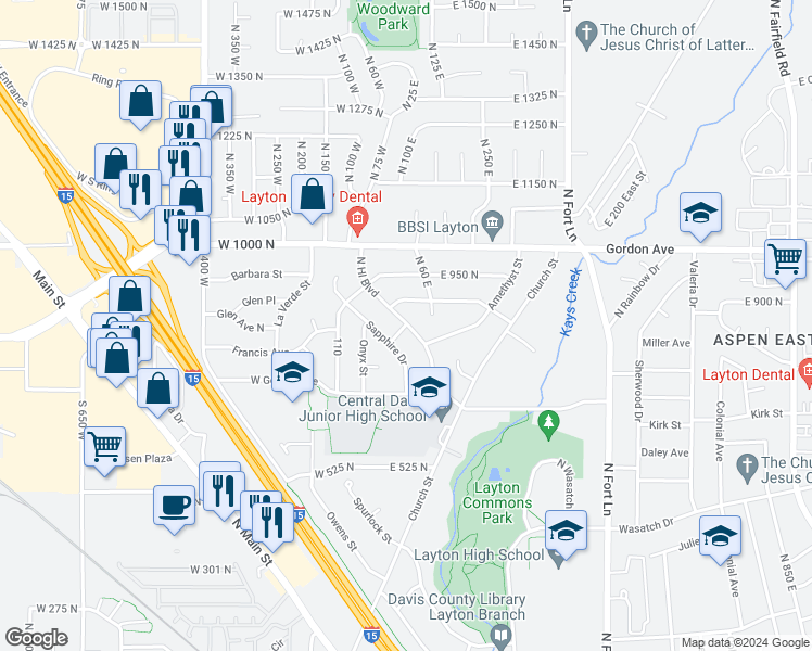 map of restaurants, bars, coffee shops, grocery stores, and more near 8 West 825 North in Layton