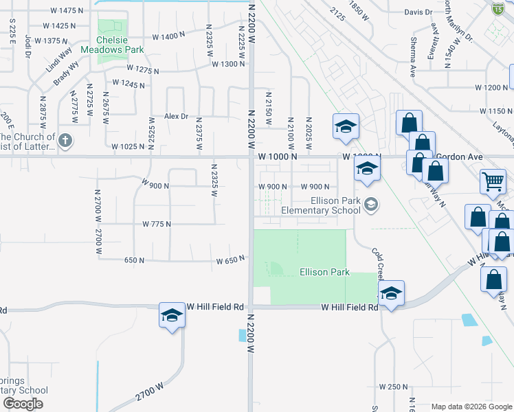 map of restaurants, bars, coffee shops, grocery stores, and more near 841 North 2175 West in Layton