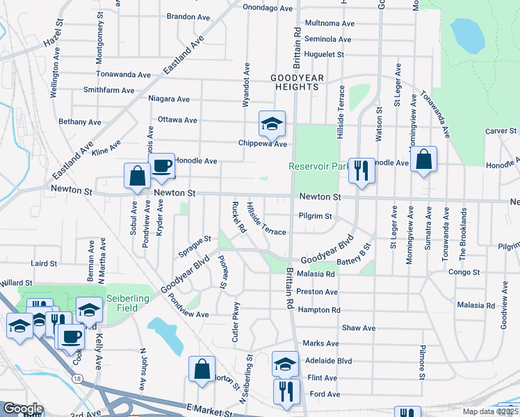 map of restaurants, bars, coffee shops, grocery stores, and more near 382 Litchfield Road in Akron