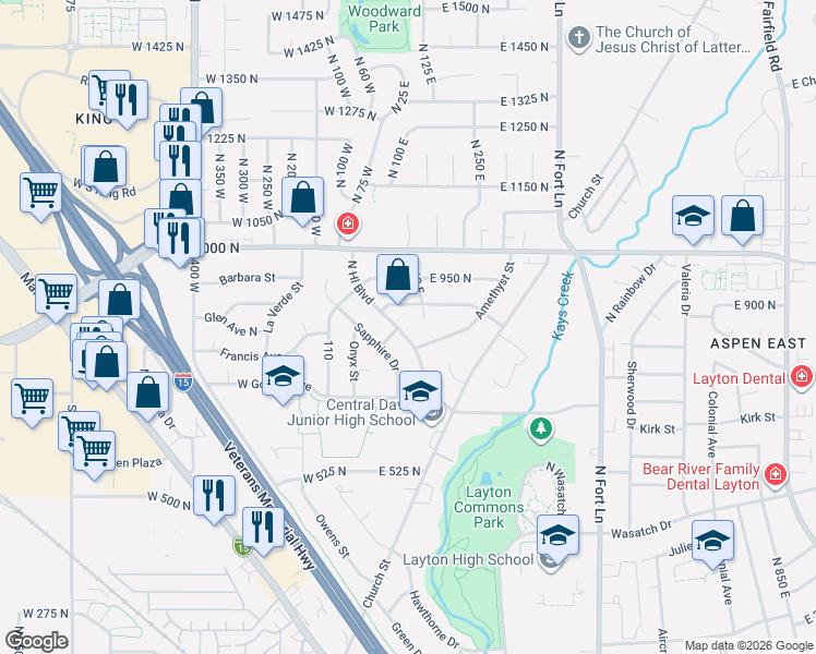 map of restaurants, bars, coffee shops, grocery stores, and more near 794 Hill Boulevard in Layton