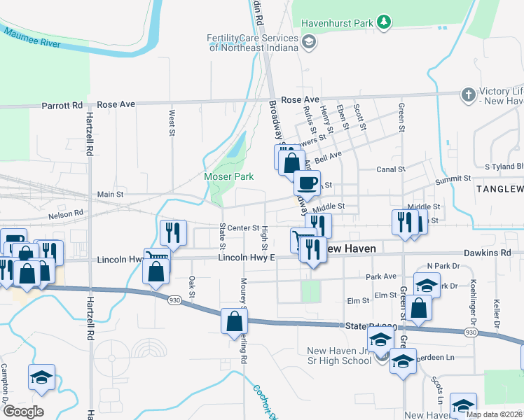 map of restaurants, bars, coffee shops, grocery stores, and more near 723 Main Street in New Haven