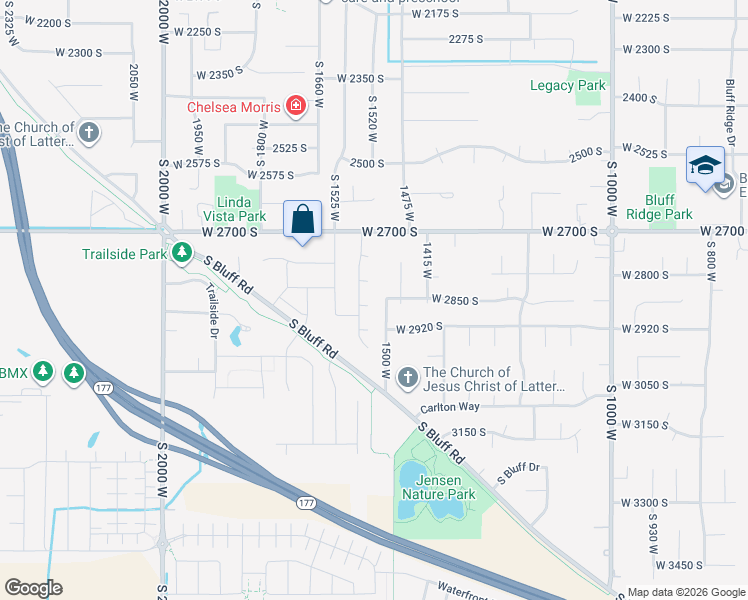 map of restaurants, bars, coffee shops, grocery stores, and more near 1528 2865 South in Syracuse