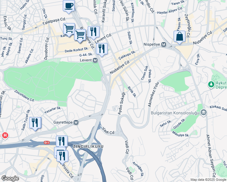 map of restaurants, bars, coffee shops, grocery stores, and more near 2 Aytar Caddesi in Beşiktaş