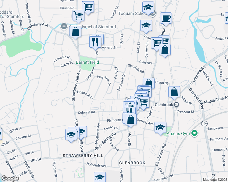 map of restaurants, bars, coffee shops, grocery stores, and more near 118 Alton Road in Stamford