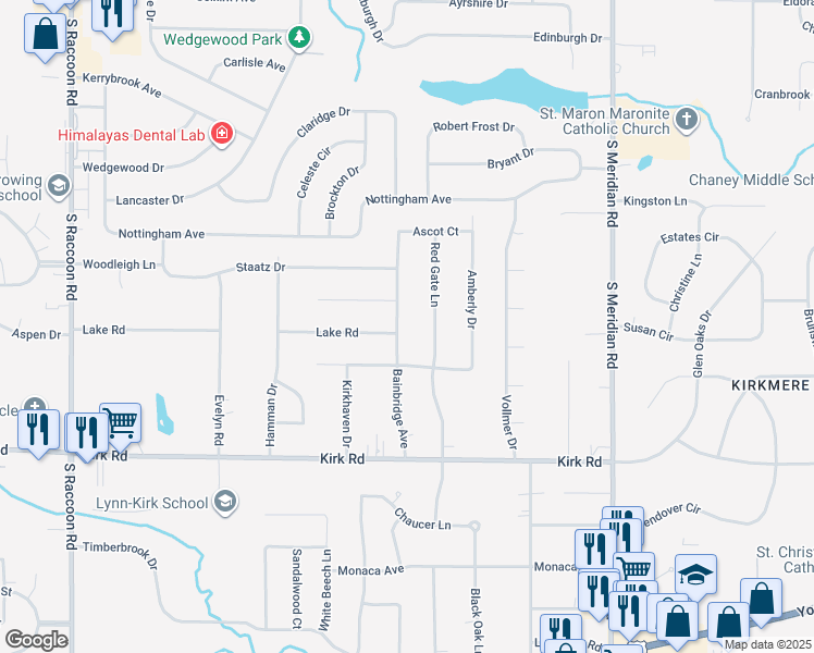 map of restaurants, bars, coffee shops, grocery stores, and more near 2768 Bainbridge Avenue in Youngstown