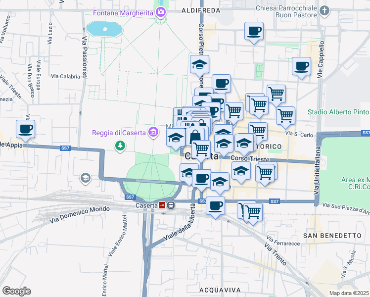 map of restaurants, bars, coffee shops, grocery stores, and more near 9 Via Ferrante Franco in Caserta