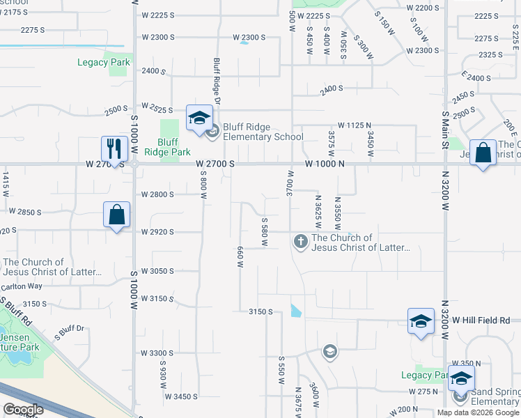 map of restaurants, bars, coffee shops, grocery stores, and more near 598 Wasatch Way in Syracuse