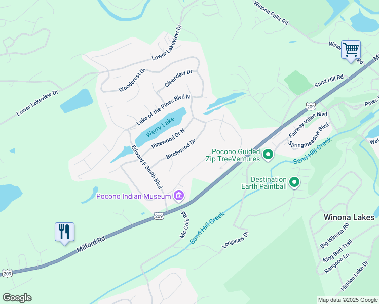 map of restaurants, bars, coffee shops, grocery stores, and more near 231 Birchwood Drive in East Stroudsburg
