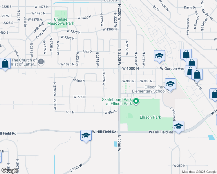 map of restaurants, bars, coffee shops, grocery stores, and more near 2285 900 North in Layton