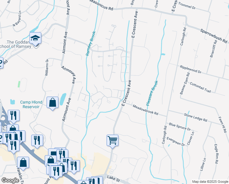 map of restaurants, bars, coffee shops, grocery stores, and more near 122 Surrey Court in Ramsey
