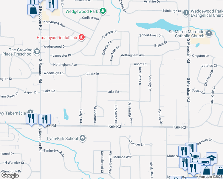 map of restaurants, bars, coffee shops, grocery stores, and more near 3967 Nassau Court in Youngstown