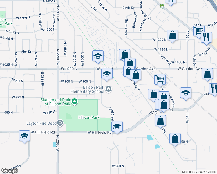 map of restaurants, bars, coffee shops, grocery stores, and more near 800 North Cold Creek Way in Layton