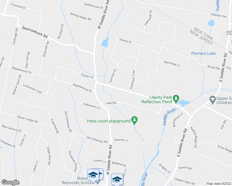 map of restaurants, bars, coffee shops, grocery stores, and more near 20 Old Stone Church Road in Saddle River