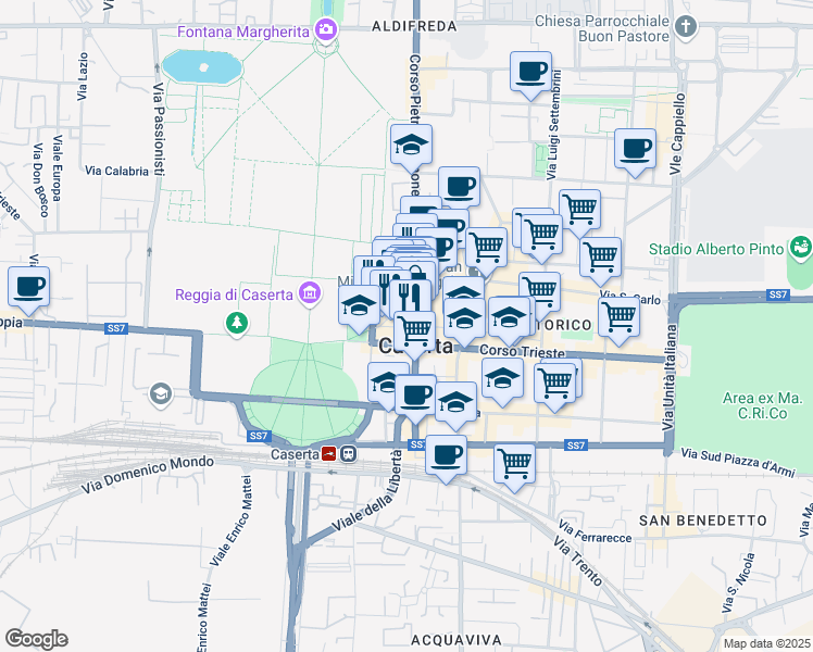 map of restaurants, bars, coffee shops, grocery stores, and more near in Caserta