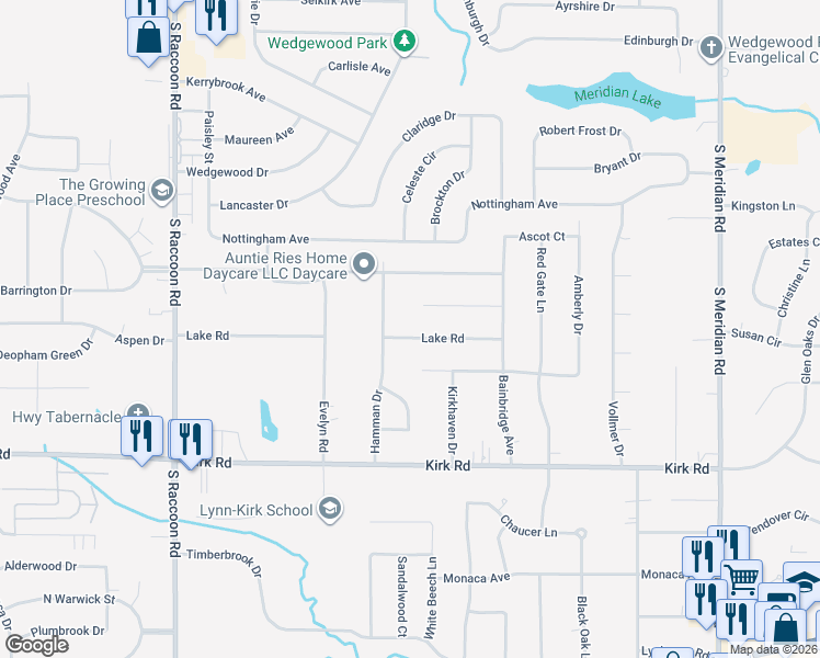 map of restaurants, bars, coffee shops, grocery stores, and more near 3967 Nassau Court in Youngstown