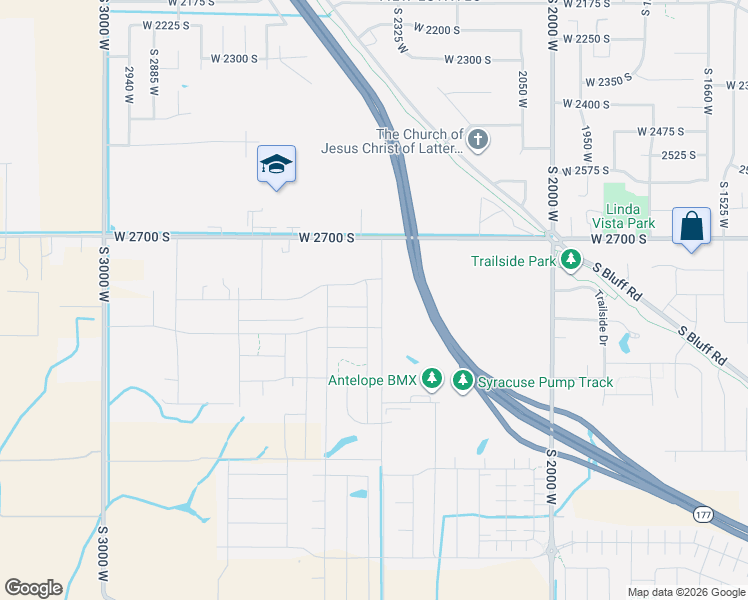 map of restaurants, bars, coffee shops, grocery stores, and more near South 2425 West in Layton