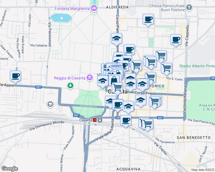 map of restaurants, bars, coffee shops, grocery stores, and more near 9 Via Franco Ferrante in Caserta