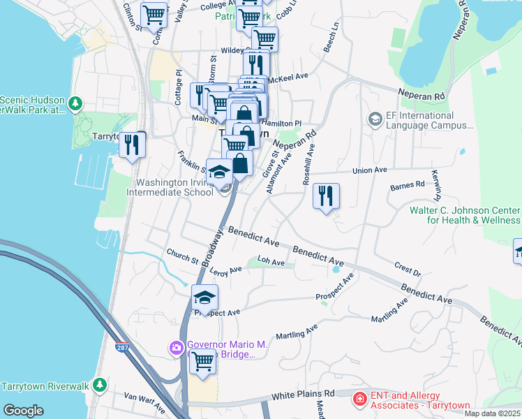 map of restaurants, bars, coffee shops, grocery stores, and more near 60 Fairview Avenue in Tarrytown