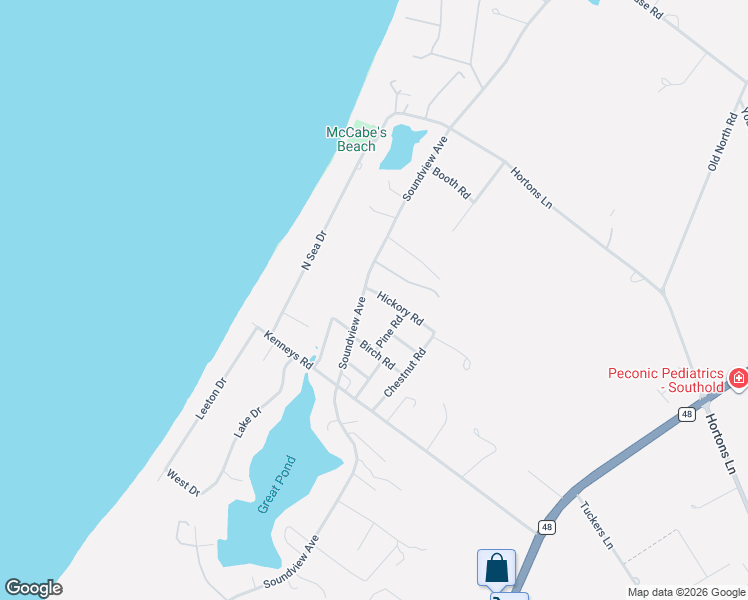 map of restaurants, bars, coffee shops, grocery stores, and more near 775 Hickory Road in Southold