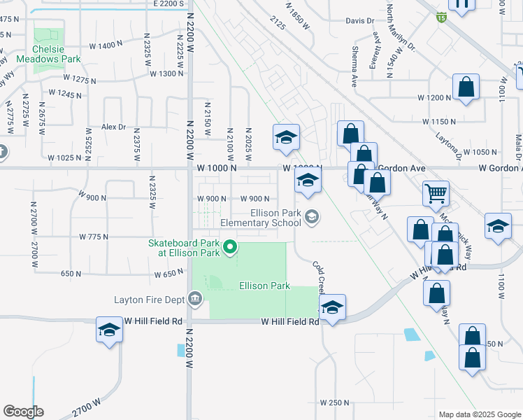map of restaurants, bars, coffee shops, grocery stores, and more near 1976 West 850 North in Layton