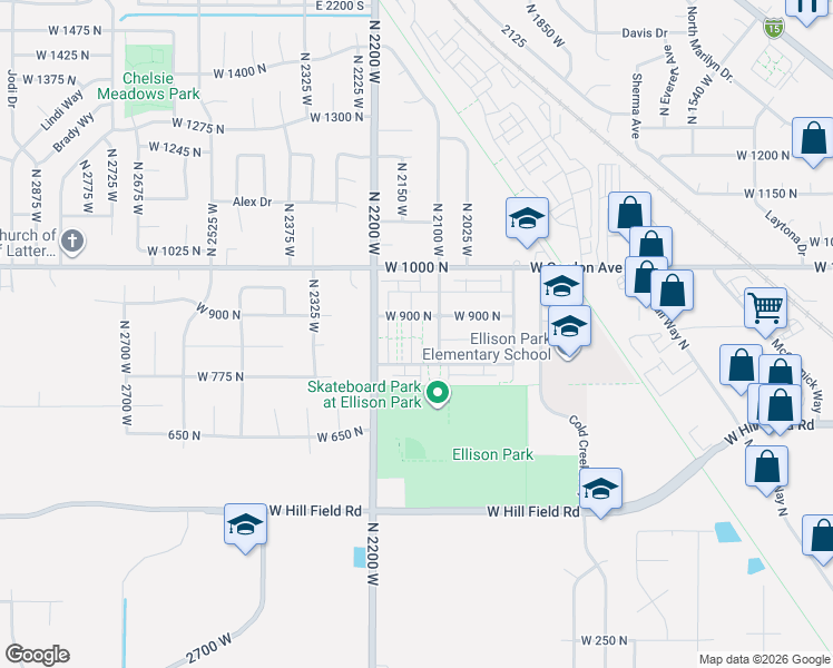map of restaurants, bars, coffee shops, grocery stores, and more near 868 2125 W. in Layton