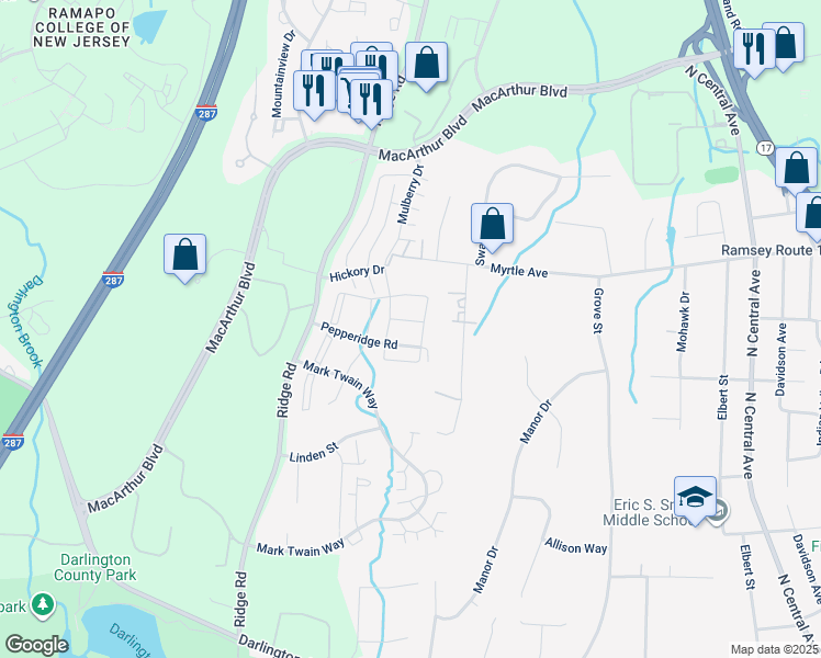 map of restaurants, bars, coffee shops, grocery stores, and more near 773 Sassafras Court in Mahwah