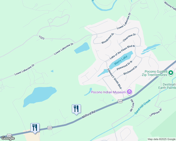 map of restaurants, bars, coffee shops, grocery stores, and more near 117 Kimball Court in East Stroudsburg