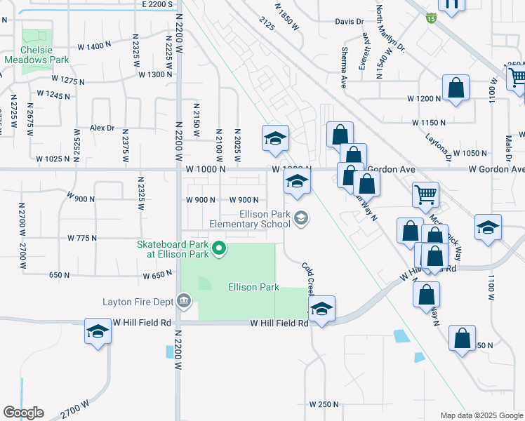 map of restaurants, bars, coffee shops, grocery stores, and more near 1936 West 850 North in Layton
