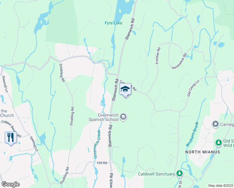 map of restaurants, bars, coffee shops, grocery stores, and more near 257 Stanwich Road in Greenwich