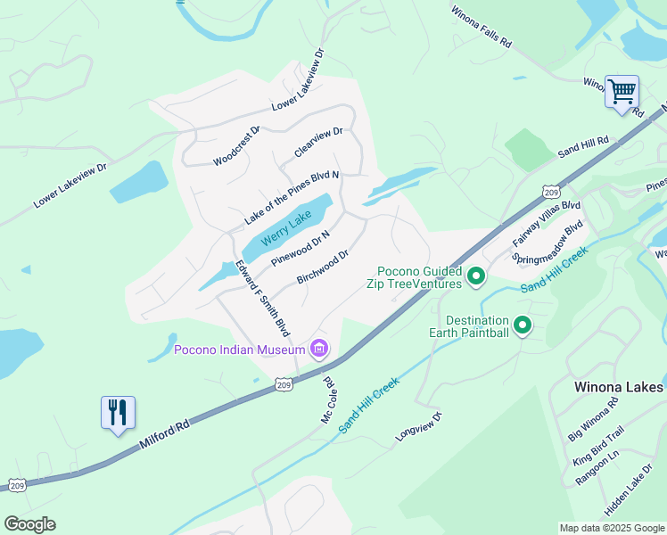 map of restaurants, bars, coffee shops, grocery stores, and more near 231 Birchwood Drive in East Stroudsburg