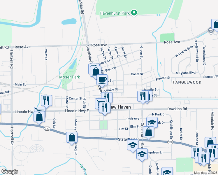 map of restaurants, bars, coffee shops, grocery stores, and more near 926-1028 Summit Street in New Haven