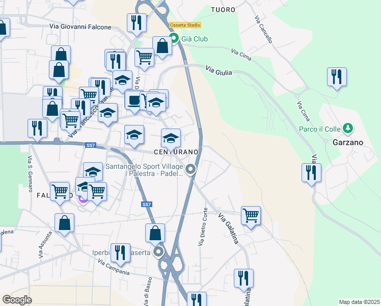 map of restaurants, bars, coffee shops, grocery stores, and more near 35 Via Montagna in Caserta