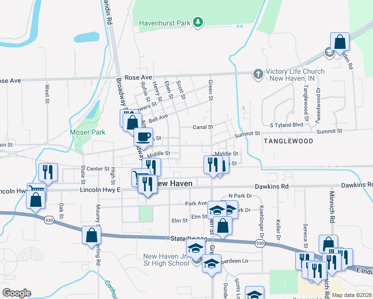 map of restaurants, bars, coffee shops, grocery stores, and more near 1128-1136 Summit Street in New Haven
