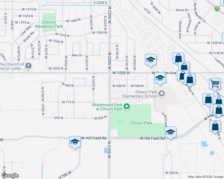 map of restaurants, bars, coffee shops, grocery stores, and more near 885 North 2200 West in Layton