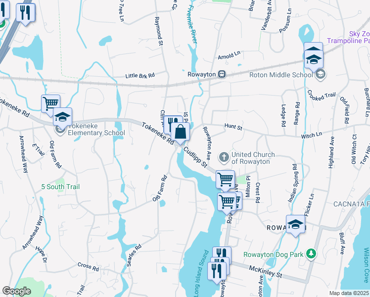 map of restaurants, bars, coffee shops, grocery stores, and more near 23 Connecticut 136 in Norwalk