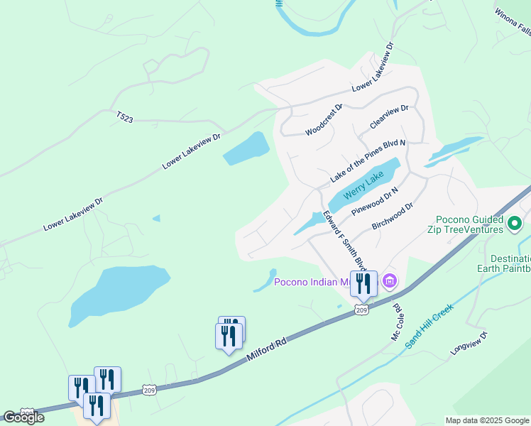 map of restaurants, bars, coffee shops, grocery stores, and more near 117 Kimball Court in East Stroudsburg