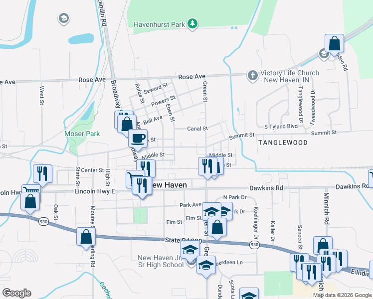 map of restaurants, bars, coffee shops, grocery stores, and more near 1128 Summit Street in New Haven