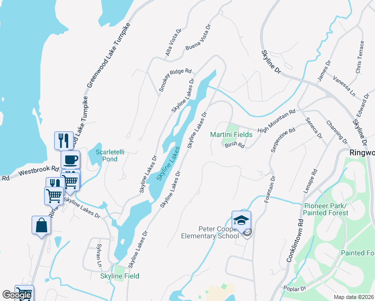 map of restaurants, bars, coffee shops, grocery stores, and more near 357 Skyline Lakes Drive in Ringwood