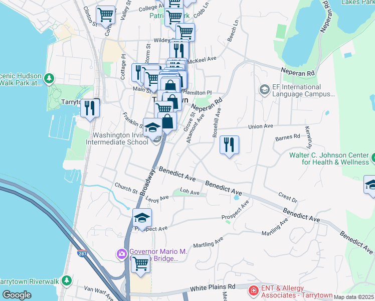 map of restaurants, bars, coffee shops, grocery stores, and more near 60 Fairview Avenue in Tarrytown